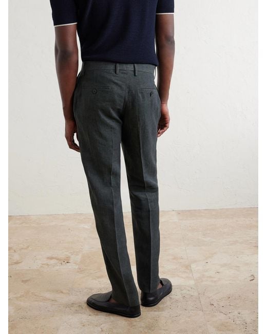 Sunspel Gray Straight-Leg Pleated Linen Suit Trousers for men