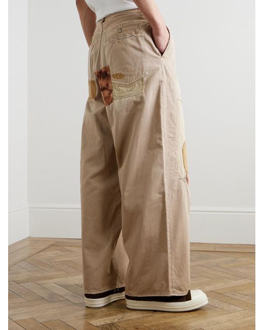 Kapital Natural Katsuragi Port Straight-Leg Patchwork Distressed Cotton-Twill Trousers for men