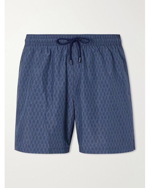 Canali Blue Straight-Leg Mid-Length Printed Swim Shorts for men
