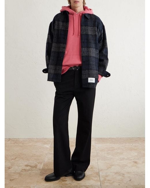 (w)taps Blue Logo-appliquéd Checked Brushed Wool-blend Overshirt for men