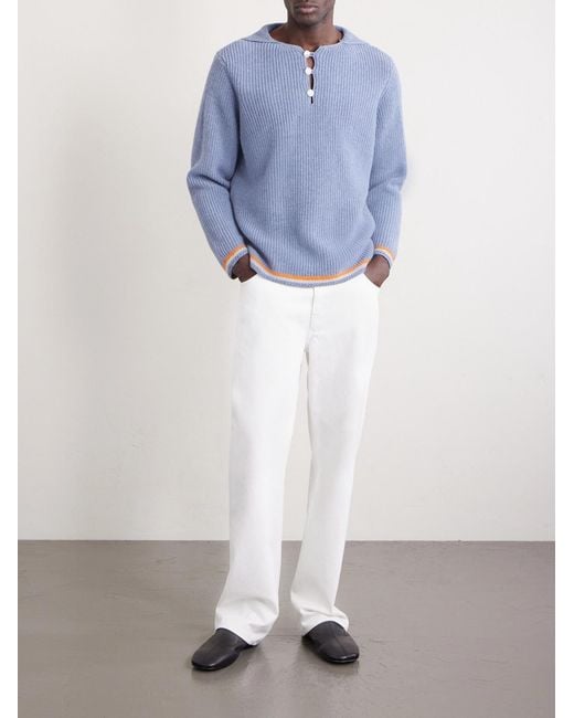 Boat Deck Ribbed Virgin Wool Sweater di Bode in Blue da Uomo