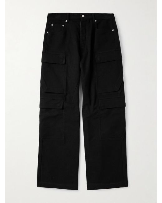Rick Owens Black Straight-Leg Cotton-Twill Cargo Trousers for men