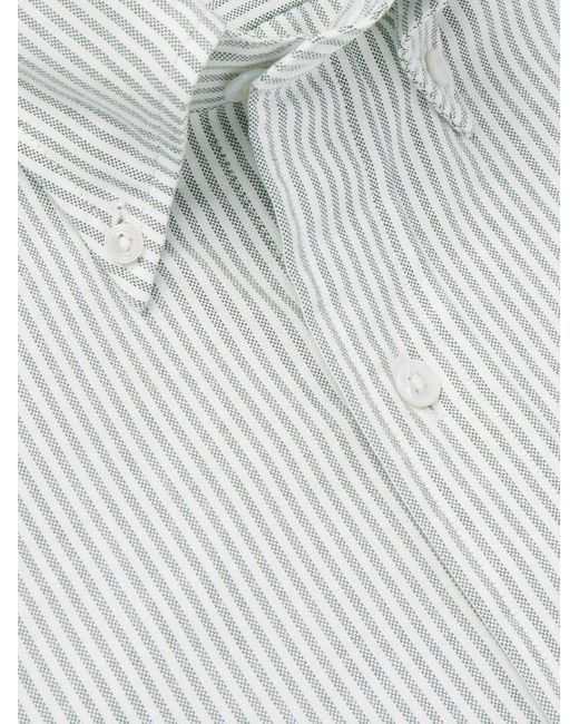 Drake's White Button-down Collar Striped Cotton Oxford Shirt for men