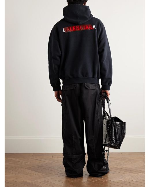 Balenciaga Blue Logo-embroidered Cotton-jersey Hoodie for men