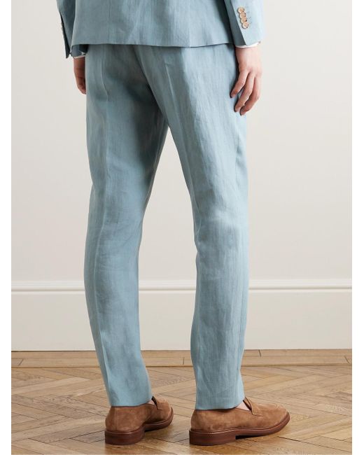 Paul Smith Blue Tapered Linen Suit Trousers for men