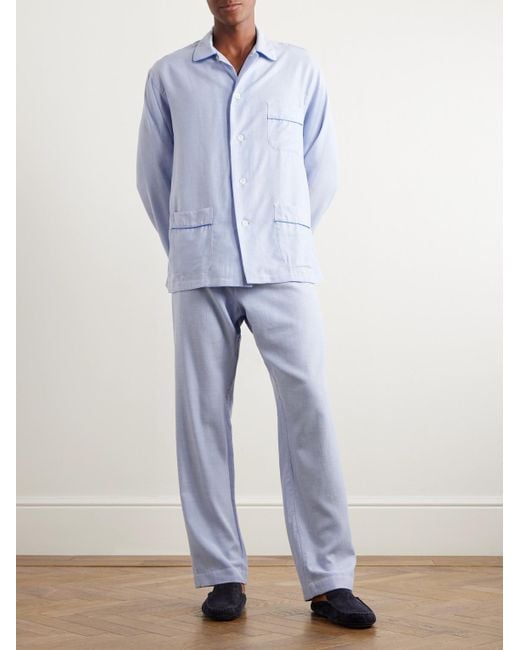 Thom Sweeney Blue Cotton-Twill Pyjama Set for men