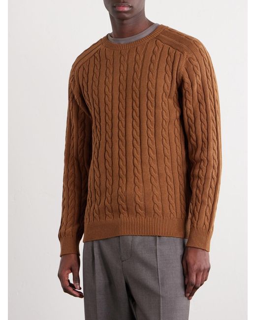 Beams Plus Brown Cable-Knit Cotton Sweater for men