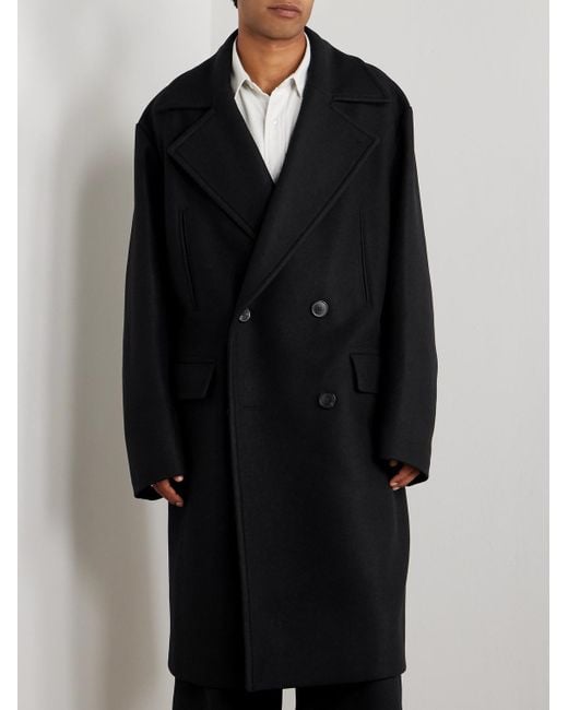 Dries Van Noten Doppelreihiger Oversized-Mantel aus Twill aus einer Wollmischung in Black für Herren