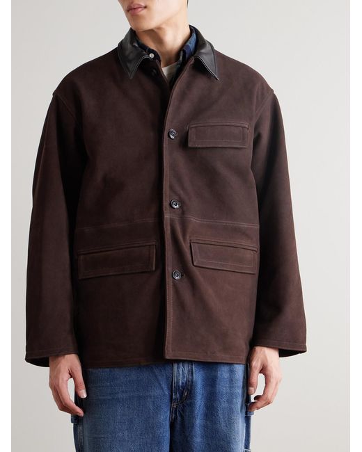 FRIZMWORKS Brown Leather-Trimmed Suede Jacket for men