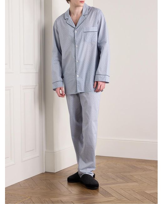 Zimmerli of Switzerland Blue Camp-collar Printed Cotton-voile Pyjama Set for men