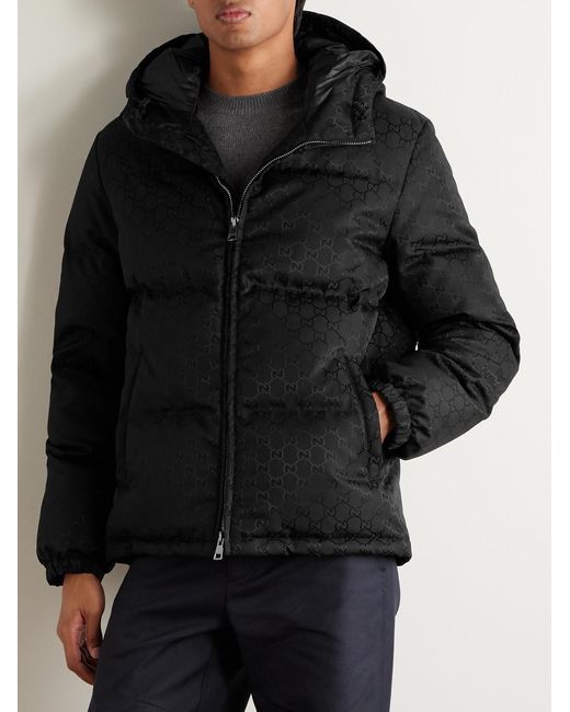 Gucci Black Quilted Logo-Jacquard Nylon Hooded Down Jacket for men