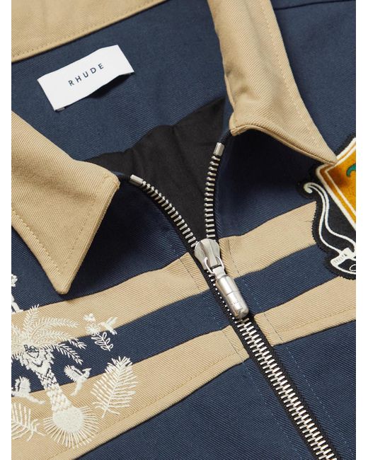 Rhude Blue Wine Club Logo-appliquéd Cotton-twill Blouson Jacket for men