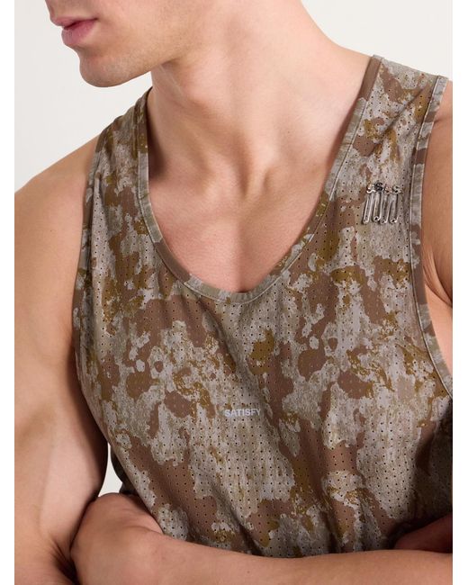 Satisfy Brown Embellished Logo-Appliquéd Space-O Mesh Tank Top for men