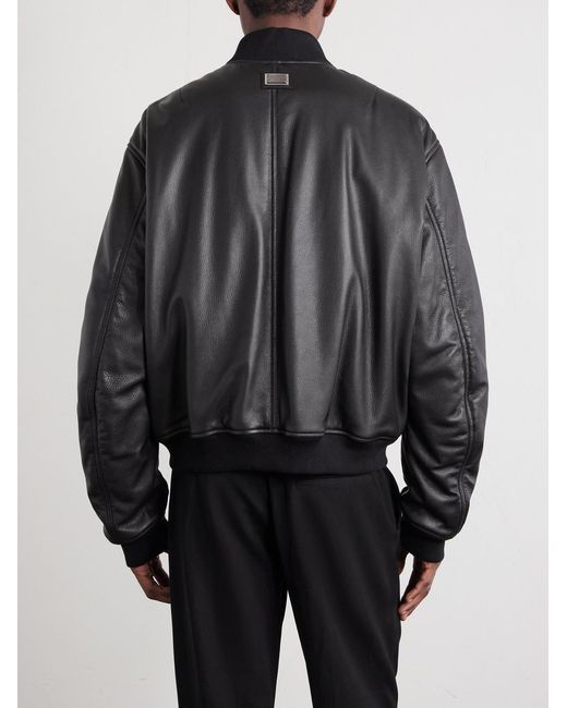 Dolce & Gabbana Black Padded Full-Grain Leather Bomber Jacket for men