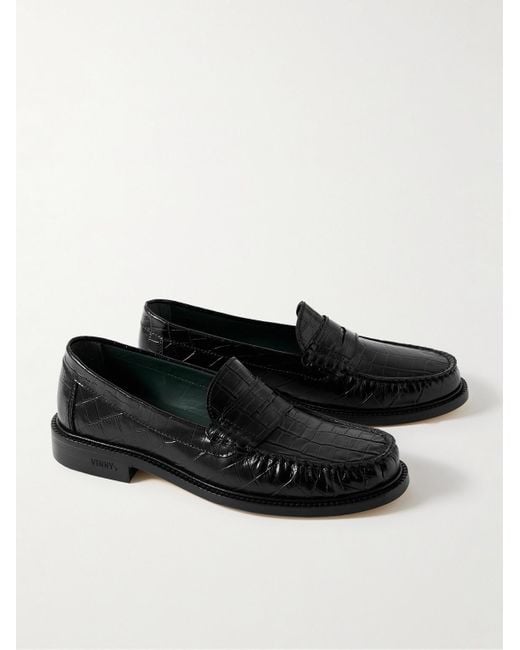 VINNY'S Black Yardee Croc-effect Leather Penny Loafers for men