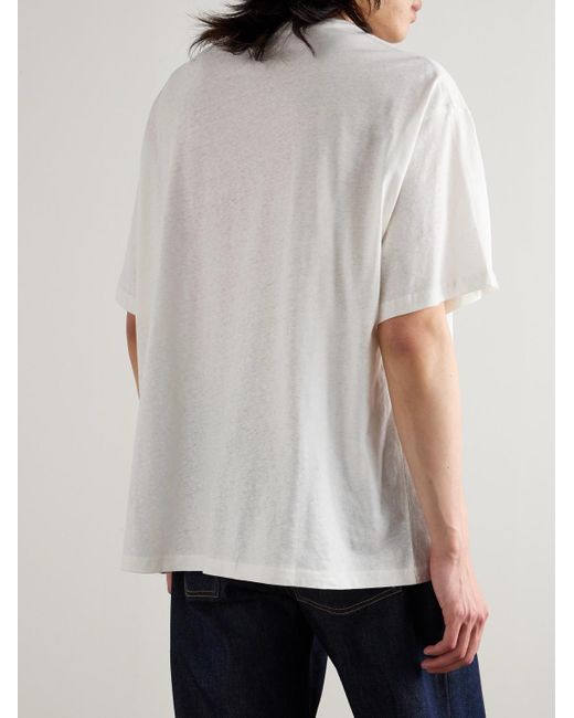 Acne White Oversized Logo-Print Cotton And Hemp-Blend Jersey T-Shirt for men