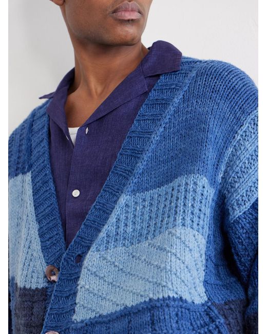 Kartik Research Blue Patchwork Cable-Knit Wool Cardigan for men
