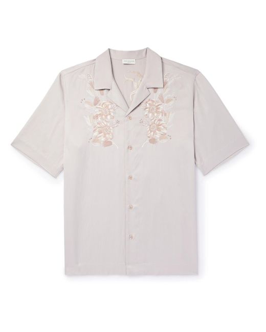 Dries Van Noten White Camp-collar Embroidered Satin Shirt for men