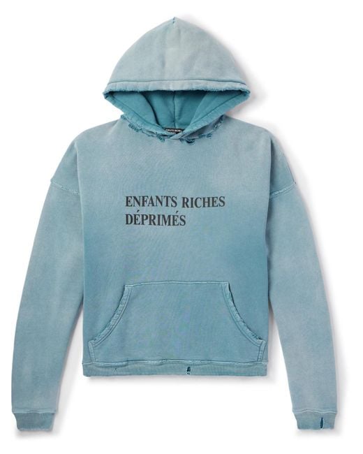 Enfants Riches Deprimes Blue Logo-print Distressed Cotton-jersey Hoodie for men
