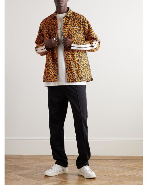 Palm Angels Hemd aus einer Leinen-Baumwollmischung mit Leopardenprint und Webband in Natural für Herren