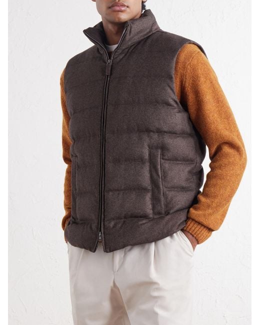 Herno Brown Quilted Silk And Cashmere-Blend Gilet for men
