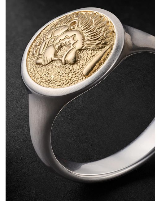 Anello chevalier in oro e argento sterling Petrvs Lion di David Yurman in Black da Uomo