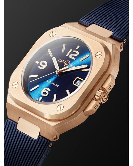 Bell & Ross Br 05 Blue Gold Automatic 40mm 18-karat Rose Gold And Rubber Watch, Ref. No. Br05a-blu-pg/srb for men