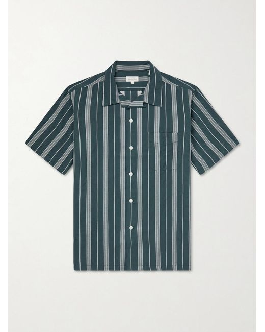 Hartford Blue New Palmito Mc Camp-Collar Striped Cotton Shirt for men
