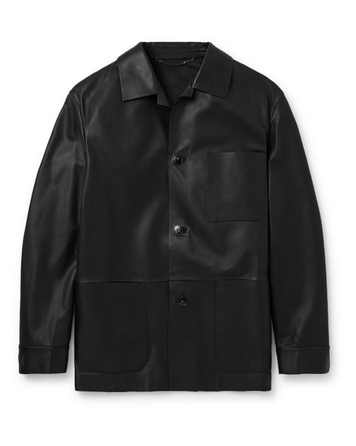 Canali Black Leather Chore Jacket for men