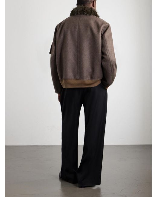 Sacai Brown Melton Plush-Trimmed Wool Blouson Jacket for men