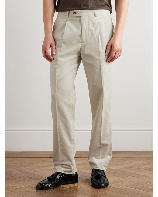 Brunello Cucinelli White Straight-Leg Pleated Cotton-Corduroy Suit Trousers for men