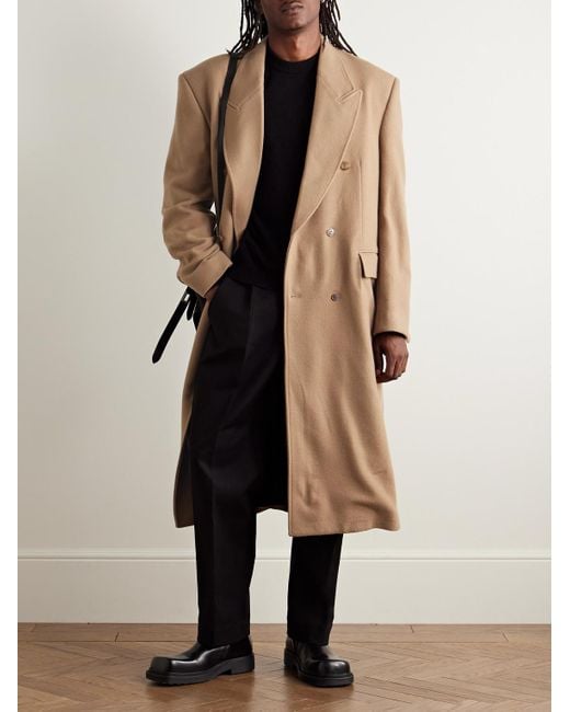 Balenciaga Natural Oversized Double-Breasted Distressed Wool-Felt Coat for men