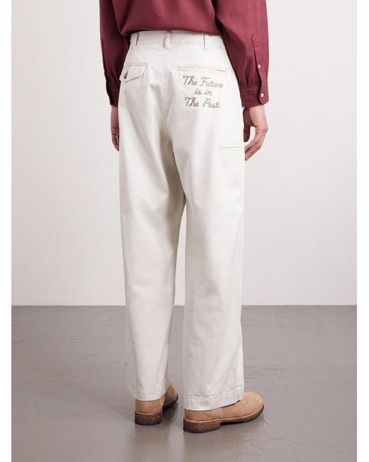 Human Made White Wide-leg Logo-embroidered Pleated Cotton-twill Chinos for men