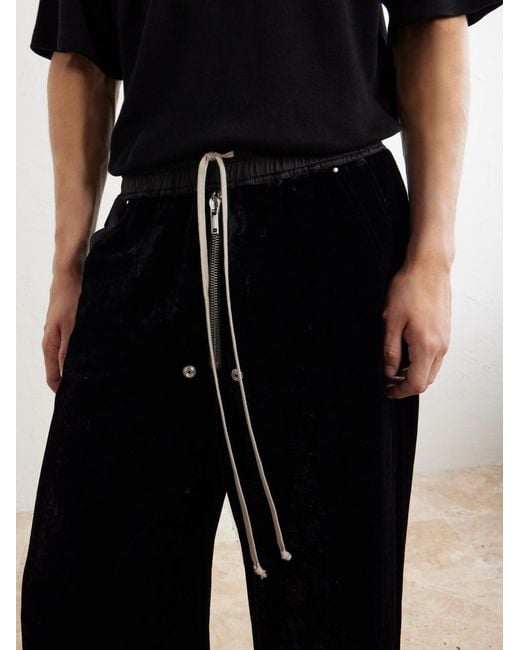 Rick Owens Blue Bela Wide-Leg Drawstring Velour Trousers for men