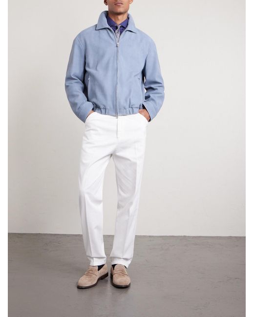 Brunello Cucinelli Blue Suede Blouson Jacket for men