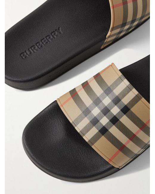 Burberry White Checked Rubber Slides for men