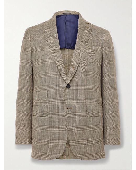Sid Mashburn Natural Virgil No.2 Slim-Fit Prince Of Wales Checked Cotton, Silk And Linen-Blend Hopsack Blazer for men
