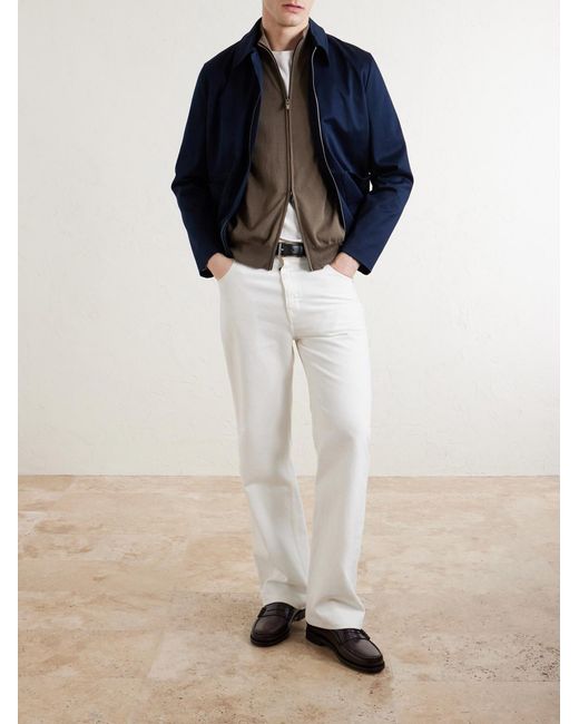 Canali Brown Slim-Fit Cotton Zip-Up Sweater for men