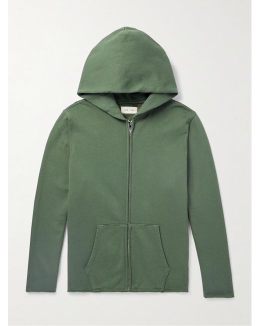 Les Tien Green Garment-dyed Distressed Cotton-jersey Zip-up Hoodie for men
