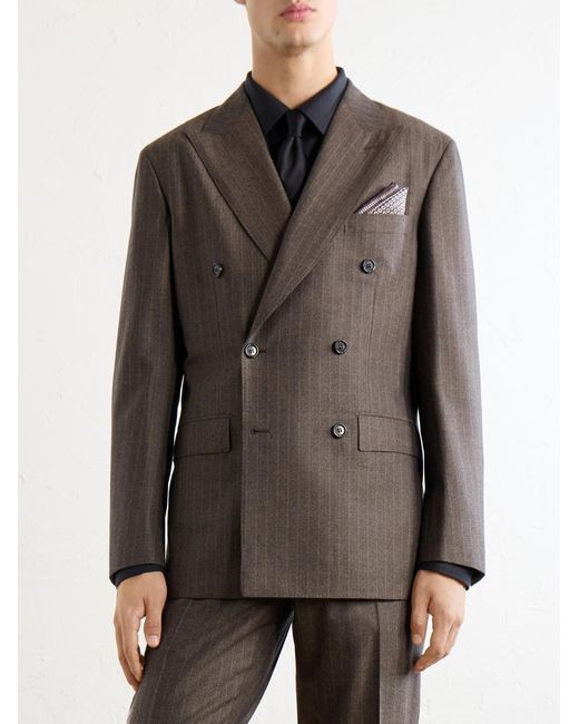 Brioni Brown Plume Herringbone Wool Suit Jacket for men