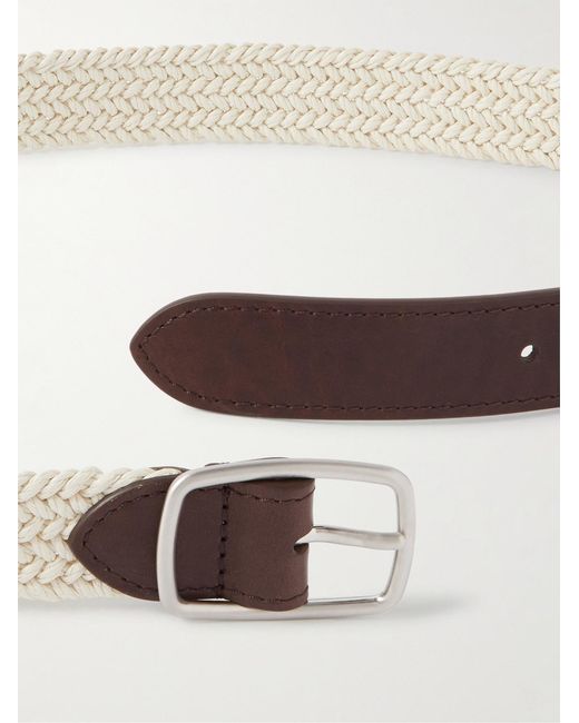 Loro Piana Natural 3Cm Leather-Trimmed Woven Cotton Belt for men