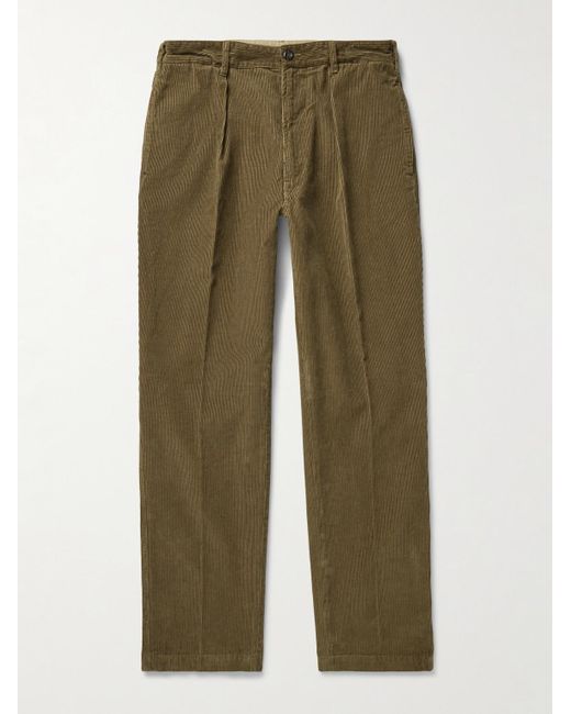 Drake's Green Games Tapered Pleated Cotton-Corduroy Trousers for men