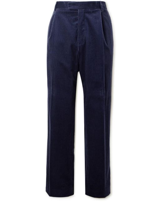 Mr P. Blue Tapered Pleated Cotton And Cashmere-blend Corduroy Trousers for men