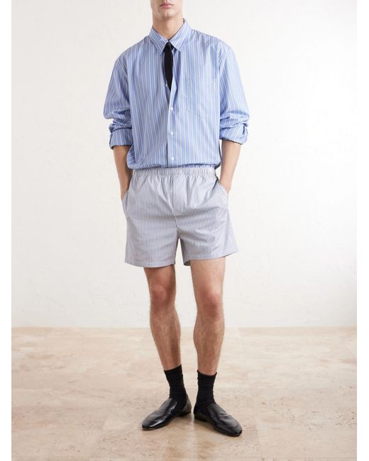 Saint Laurent Blue Logo-embroidered Striped Cotton-poplin Shirt for men