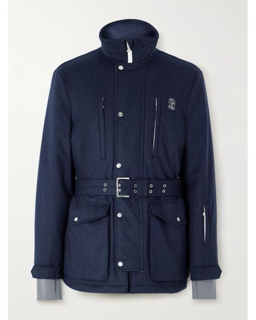 Brunello Cucinelli Blue Belted Stretch-Jersey Trimmed Padded Wool-Felt Ski Jacket for men