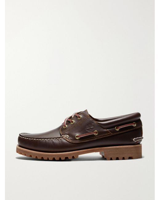 Timberland Brown Authentic 3-Eye Lug Leather Boat Shoes for men