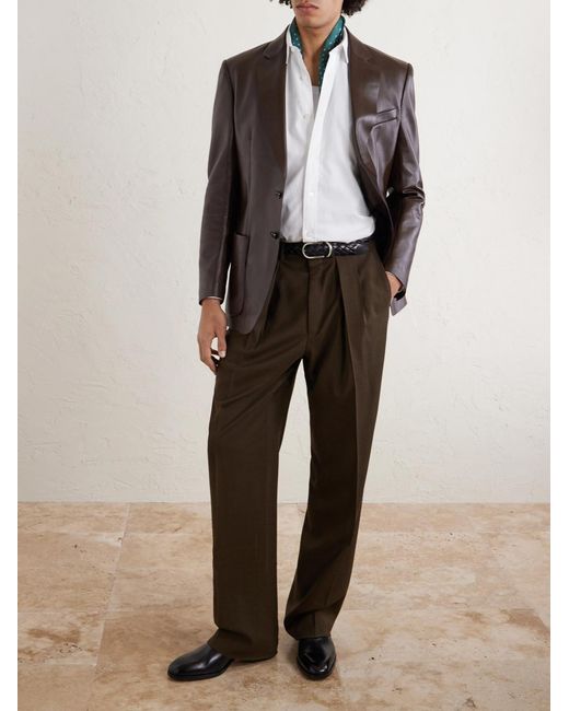 Tom Ford Brown Pleated Wool Wide-leg Trousers for men
