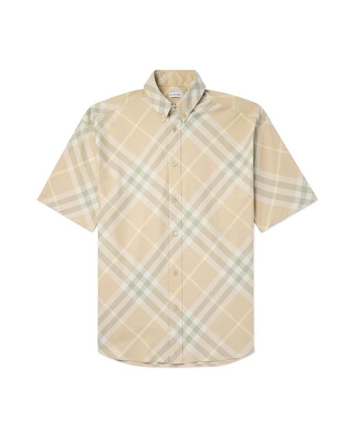 Burberry White Button-down Collar Logo-embroidered Checked Cotton-twill Shirt for men