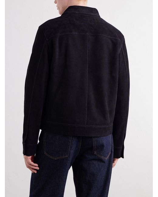 AMI Blue Logo-Embossed Suede Jacket for men