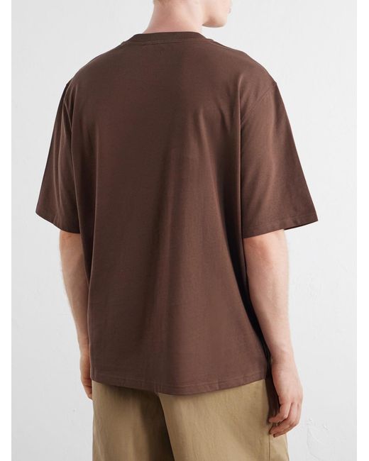 AMI Brown Logo-Embroidered Cotton-Jersey T-Shirt for men